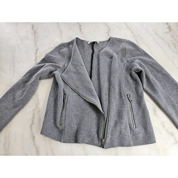 LOFT Bomber Jacket Womens Large Gray Tweed Full Zip Lined Pockets - Picture 2 of 12